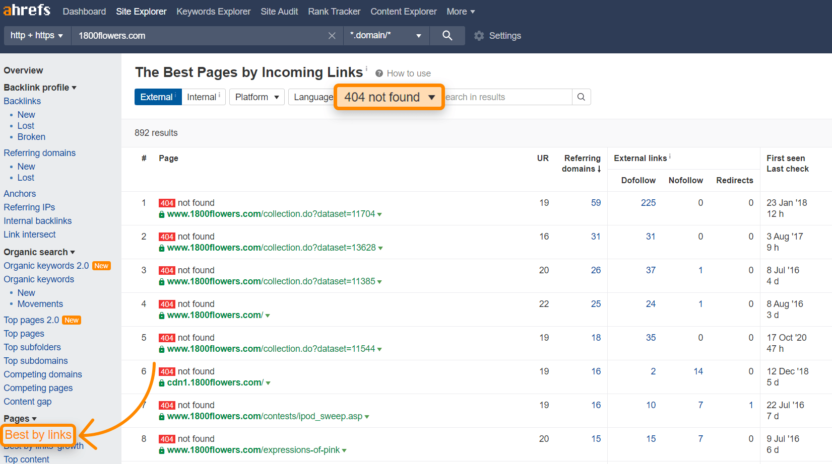 example site audit reffering domains report