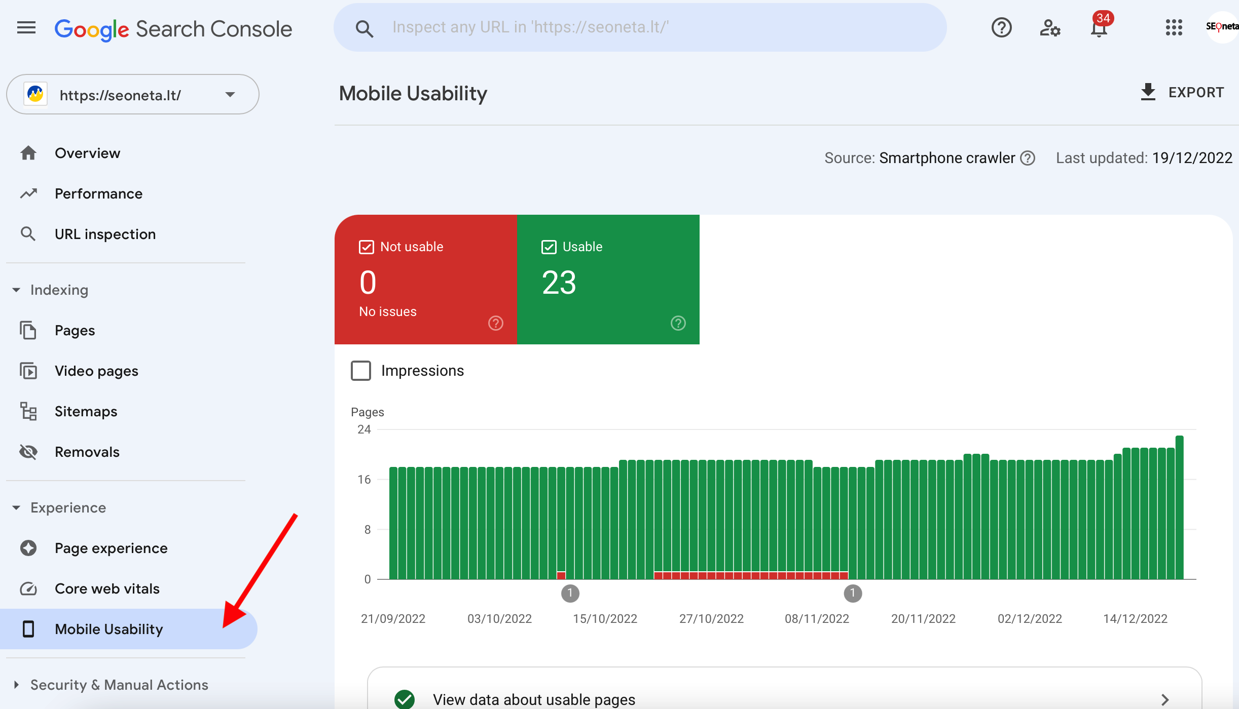 search console mobile usability ataskaita